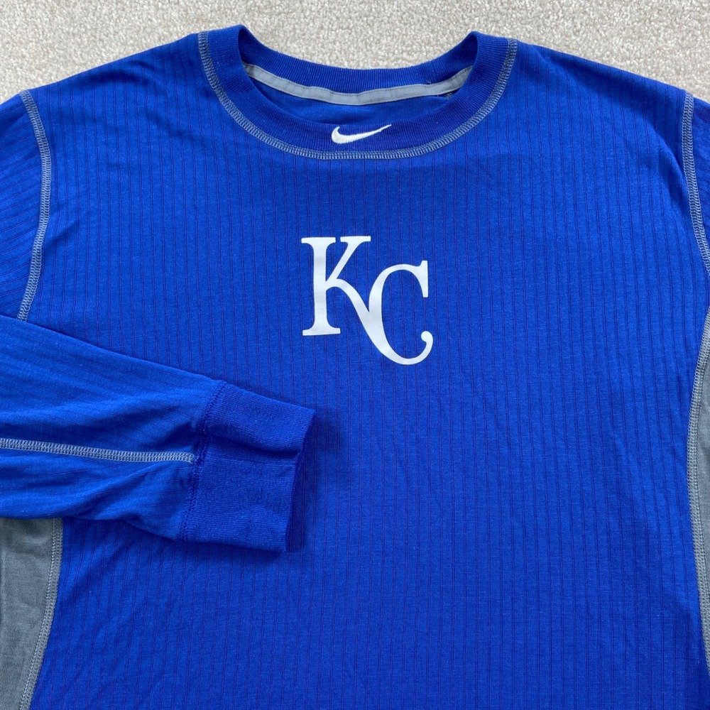 Nike Pro BSBL Shirt Mens Large Blue Kansas City Royals Long Sleeve 880072-495